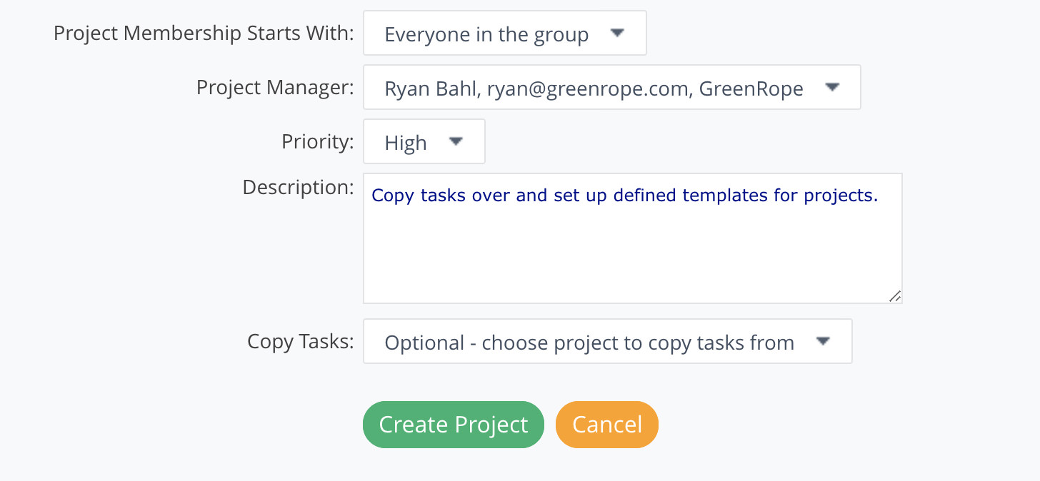 Copy tasks in project management