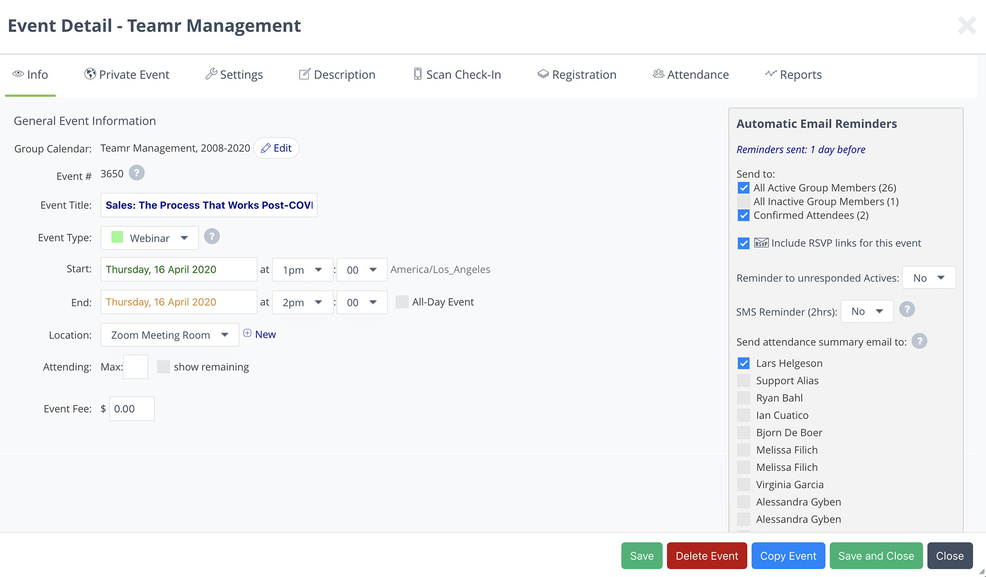 Managing events in GreenRope