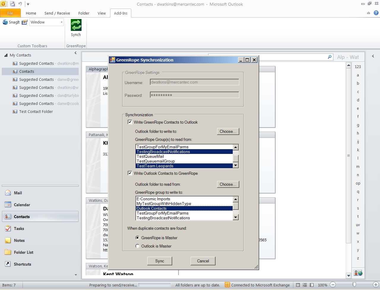 Outlook 2010 Syncing with GreenRope