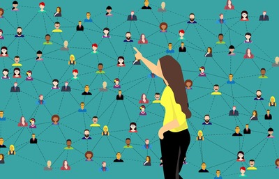 Graphic of woman with connected community
