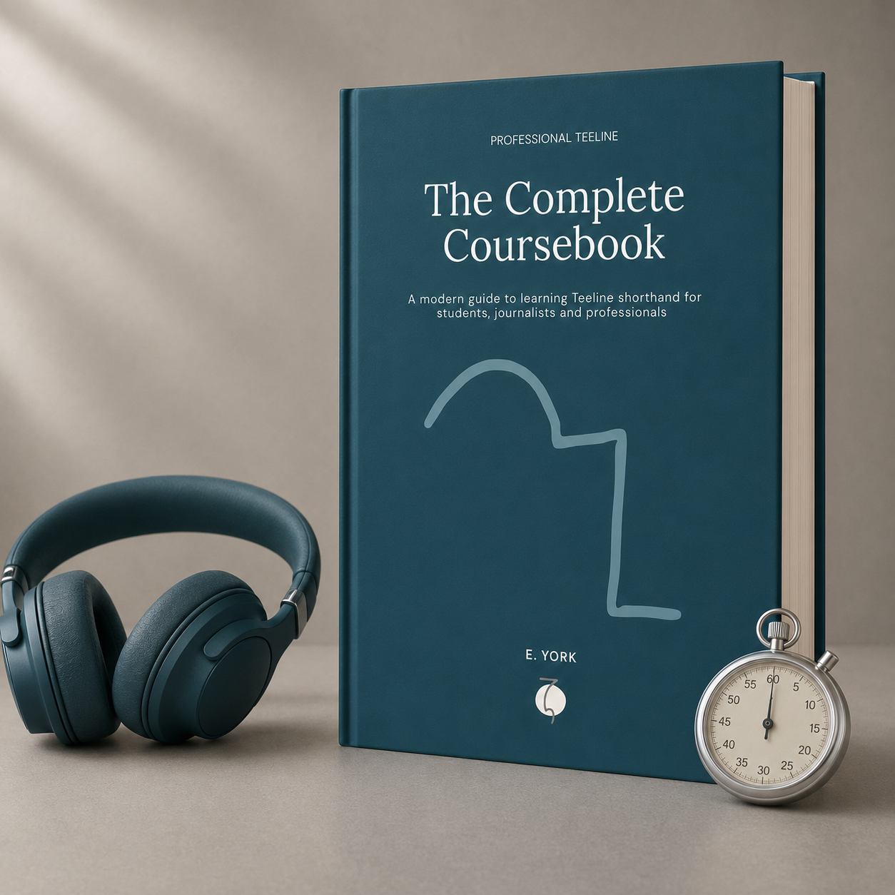 Professional Teeline coursebook with headphones and stopwatch
