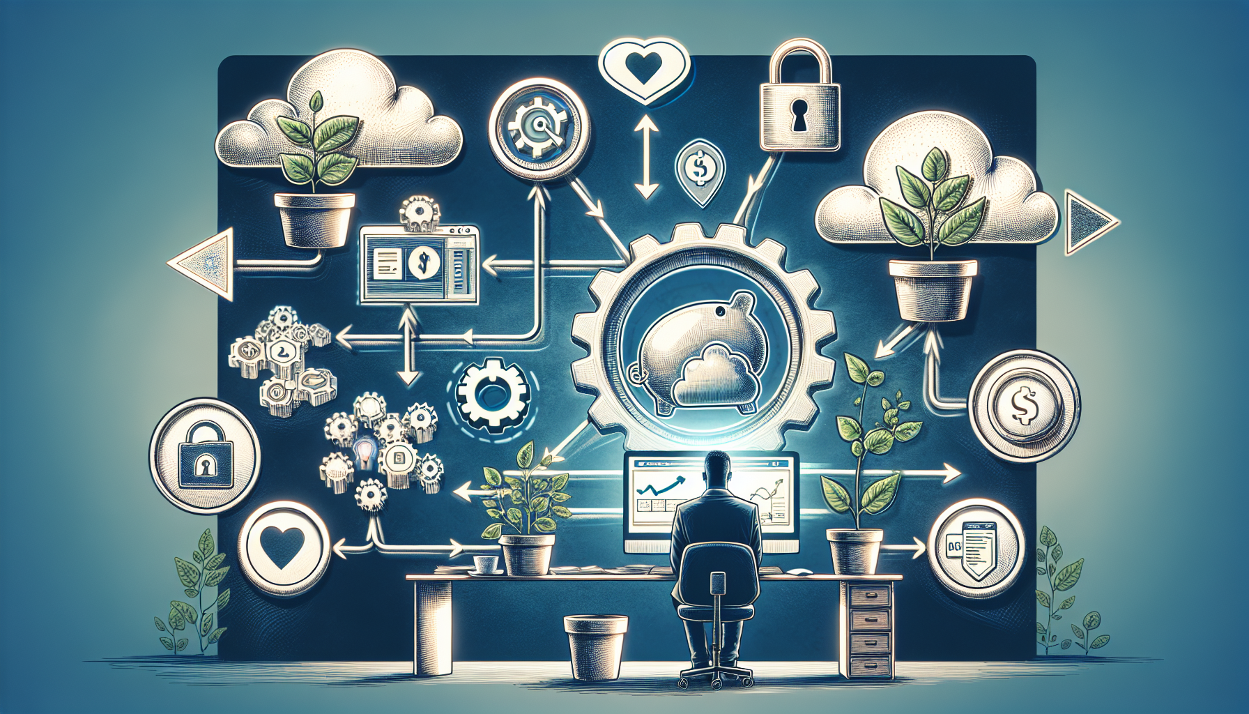 Visualizing a CRM software, symbolizing affordability, security, social media integration and customer journey strategies for business growth.